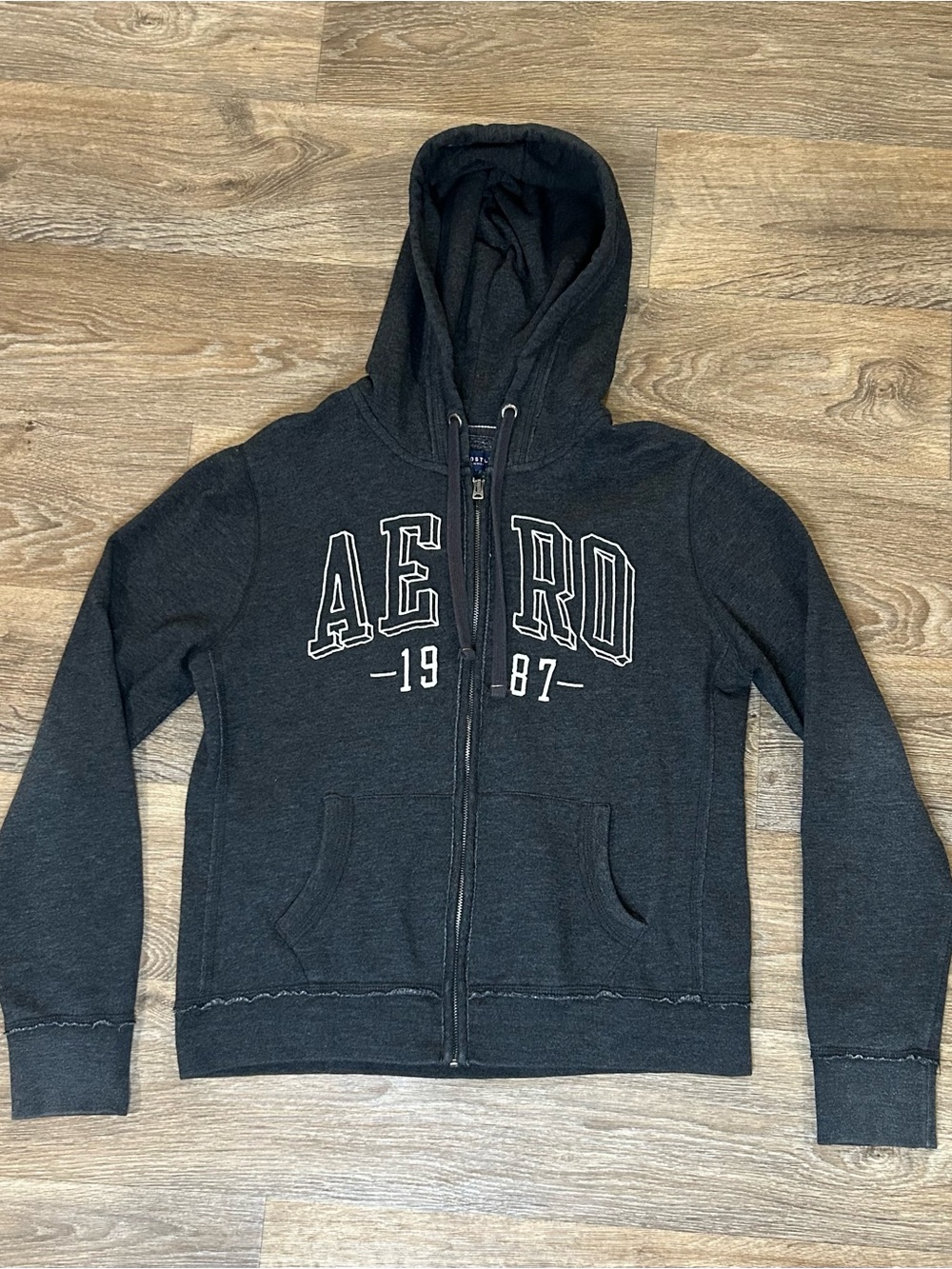 Aeropostale Women's Dark Charcoal Hooded Zip-Up Jacket